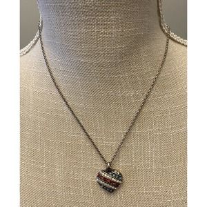 Brighton Americana Patriotic American Flag Red Blue Swarovski Crystal Necklace